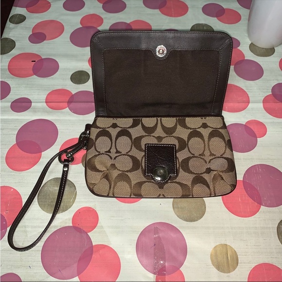 Coach - Brown Monogram Wristlet Wallet w/ Leather Trim - Picture 10 of 11